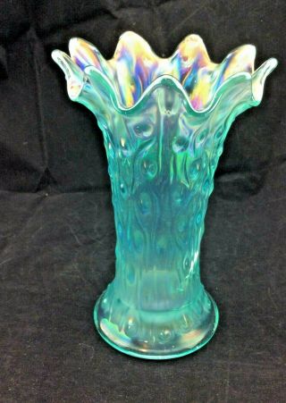 Northwood Tree Trunk Antique Carnival Glass Squatty Vase Rare Ice Blue