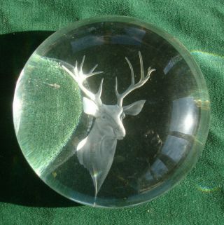 Rare Htf Max Erlacher Mre 69 Steuben Paperweight Deer Buck Antlers Engraved