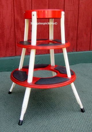 Rare Vintage Mid Century Retro Sputnik Trembco Step Round Metal Stool Chair Seat