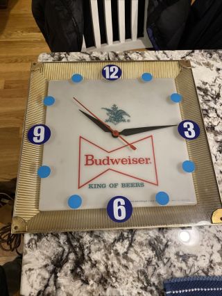 Rare Vintage Anheuser Busch Budweiser Beer Lighted Clock Sign Dated 1964