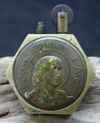 Rare Antique French Joan Of Arc / Angelus Trench Art Cigarette Lighter Ww1 - E3t2