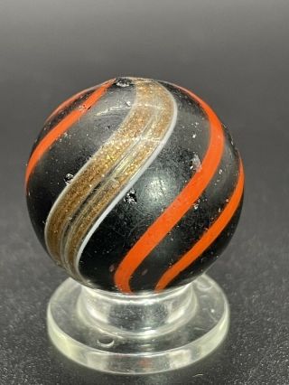 Handmade Red Banded Lutz Marble Rare Back Lit Opaque Banded Lutz Marble 0.  866”