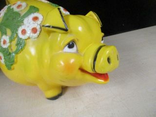 Rare Vintage Universal Statuary Corp 1976 Huge Xl Floral Yellow Pig Piggy Bank
