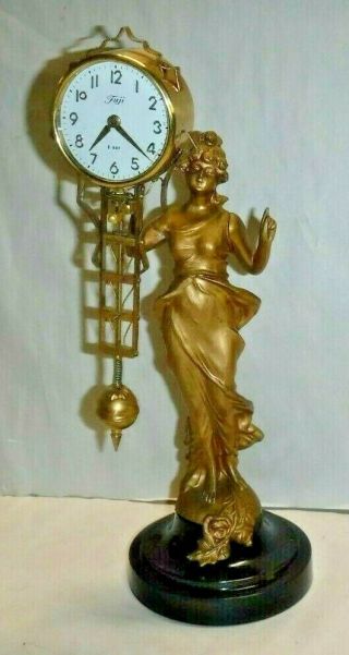 Fuji Mystery Lady Swinger 8 Day Desk Mantel Clock Rare Boudoir Japan