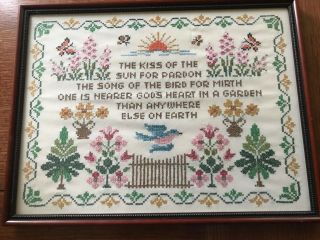 Antique Sampler Hand Made Cross - Stitch - Great Condition; Rare Color Combination