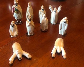 10 Piece Clay White Middle Eastern Jerusalem Nativity Set Antique Rare Wise Men