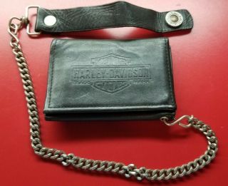 Rare Vintage Harley Davidson Leather Trifold 97433 - 00v Slimline Chain Wallet