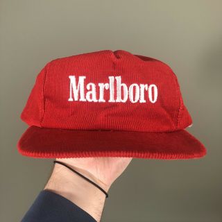 Vintage Marlboro Corduroy Hat Cap Red Snap Back Rare