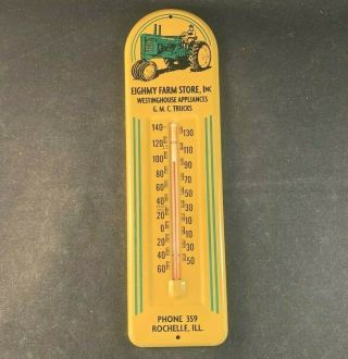 Vintage John Deere Eighmy Farm Store Thermometer Rare Old Advertising Sign