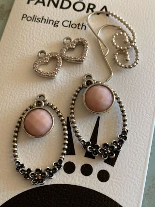 Rare Pandora Set Compose Earrings.  Wandas Garden,  Pink Opal & Pink Cz Hearts