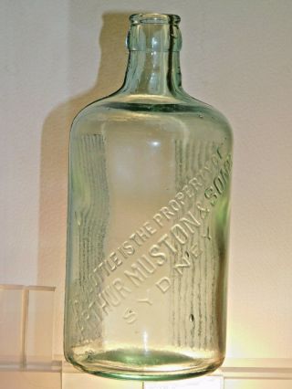 Antique Bottle Aqua Line Poison Muston & Son Sydney Very Rare Old Bottle 1920 