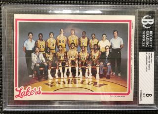 1980 - 81 Topps Basketball Los Angeles Lakers Team Poster Bgs 8 Rare Magic Johnson