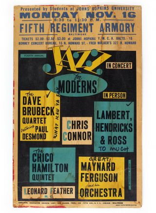 Rare Maynard Ferguson Jazz For Moderns Tour Music Poster Vintage 1959 Baltimore