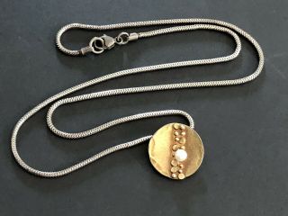 Rare Sydney Lynch Handmade Necklace Pearl Sterling 18k Gold Studio Artisan 3