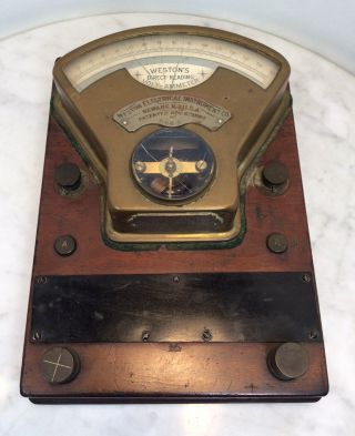 Antique Brass Weston Direct Reading Volt Ammeter No 5645 Wood Base Rare