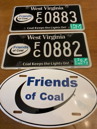 Rare 3 Consecutive 2017 West Virginia Friends Of Coal License Plates Wv Miner