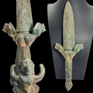 Colectable Old Roman Bronze Dagger Short Sword With Rare Gandhara Depicted Cover