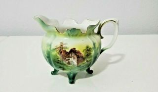 Rare Antique Porcelain Red Mark Rs Prussia Footed Creamer Old Mill Scene