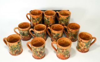 Rare Ff Griffi Cassis Provence France Corsica Terracotta Handpainted 4.  5 " Mugs