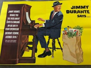 Rare 1965 Jimmy Durante Grocery Store Display Poster Nos Kelloggs Pillsbury
