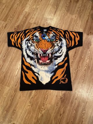 Vintage Liquid Blue Double Sided Tiger Print All Over Rare Size Xl Nwt