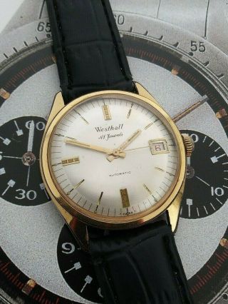 Mens Rare 1960s Vintage Westhall 41 Jewels Swiss Made Automatic Wrist Watch