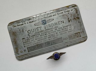 Rare Secret Order Of Quiet Birdmen Membership Card & Sterling Wings Pin;m543