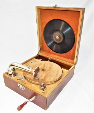 Rare Vintage Portable Pathe Olophone Phonograph Gramophone 78 Rpm Record Player