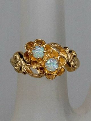 Antique Victorian 1880s.  50ct Natural 2 Opal 14k Yellow Gold Band Ring Rare