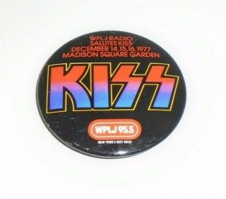 Kiss Wplj Radio Promo Msg Pinback Button - 1977 Rare Vintage Aucoin