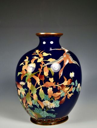 Rare Fine Silver Wire Antique Japanese Meiji Cloisonne Oblong Vase