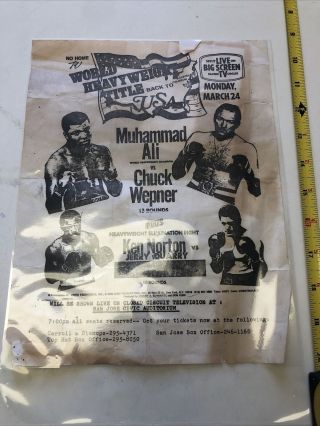 Rare Historic 1975 Muhammad Ali Vs Chuck Wepner Poster San Jose Ca Tv
