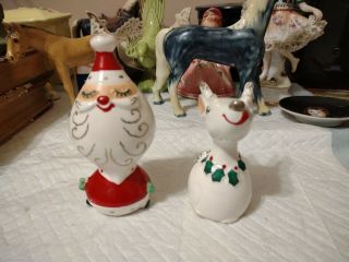 Rare 1959 Napco Pottery Christmas Santa & Reindeer Salt & Pepper Set No Damage