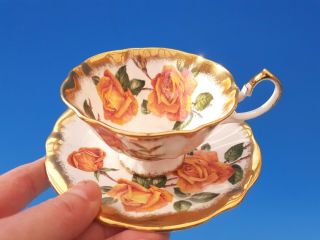 Rare Queen Anne Cup & Saucer With Large Roses And Heavy Gold Gilding 3 Of 4