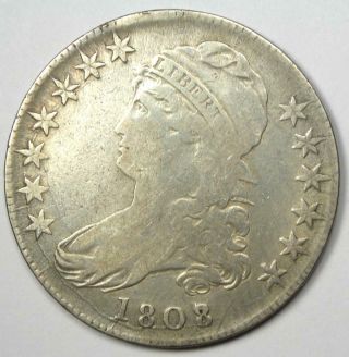1808/7 Capped Bust Half Dollar 50c Coin - Vf Details - Rare Overdate
