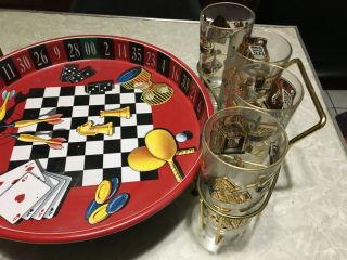 Vintage casino glassware set with caddy/rare 3