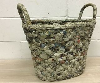 Vintage Large Recycled Newspaper Large Woven Basket Handmade Rare