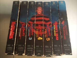 Rare A Nightmare On Elm Street (vhs) 7 Tape Set Complete.  Remastered,  1984 - 1999.