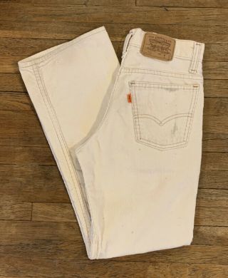 Rare Vtg 70’s Corduroy Levis 716 26x27 White Pants Made In Usa