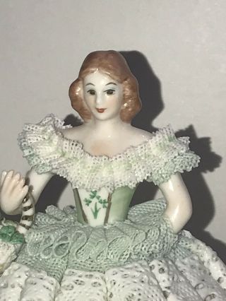 Vtg Green Irish Dresden Porcelain Lace Figurine Rare 5.  5” Tall