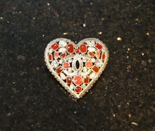 Chanel Cc Logo Rhinestone And Pearl Heart Brooch Very Rare