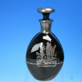 Rare Cambridge Sterling Silver Overlay Black Glass Golfing Pinched 9 " Decanter