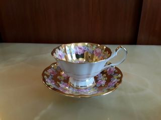 Queen Anne bone china pink roses heavy gold tea cup and saucer RARE. 3