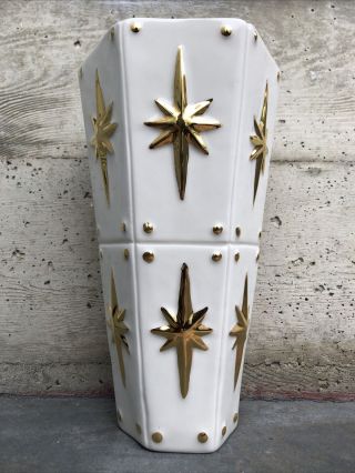 JONATHAN ADLER RARE MCM vase ivory white metallic gold starburst hexagonal retro 4