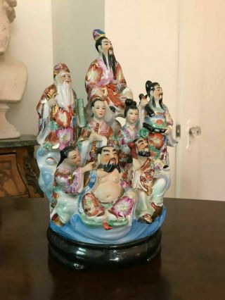 Rare Chinese Rose Porcelain Multicolor Handpainted Gods Figurine Arrangements