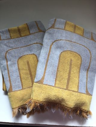 Vintage Pierre Cardin Fieldcrest Usa Bath Towels Yellow Gold Gray Rare 2pc