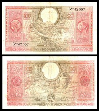 Belgium 1943,  100 Francs - 20 Belgas,  P123,  Rare Banknote