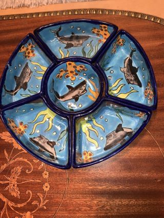 Shark Mexican Pottery Talavera Large Art Nautical Ceramic Fish Dish Rare Cool 1