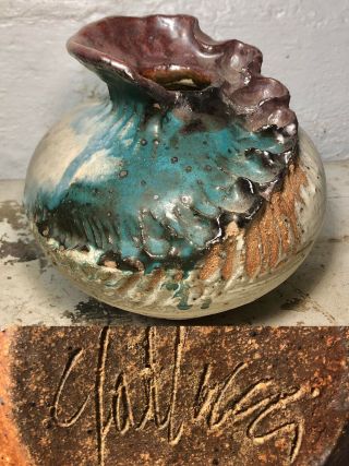 Rare Vintage Signed Studio Art Pottery Mid Century Modern Glaze Jug Vase
