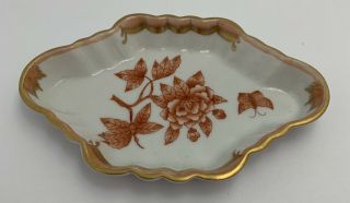 Herend Chinese Bouquet Rust Scalloped Tray Platter Rare 2